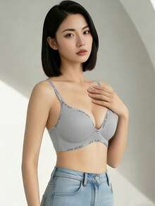亚洲小胸A/B罩杯加厚无缝无钢圈提拉聚拢文胸，防下垂，适合娇小身材 - 灰色 - 查看 4