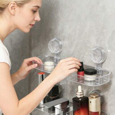 1 kệ đựng đồ nhà tắm có giác hút, giá treo tường không cần khoan, kệ trang điểm đựng mỹ phẩm, bàn chải đánh răng, xà phòng, bông tắm và các sản phẩm chăm sóc da, giá đỡ tự dính tiết kiệm không gian cho nhà bếp, phòng tắm, bàn trang điểm và phòng tắm, vật dụng thiết yếu lý tưởng cho căn hộ và nhà ở, hoàn hảo làm quà tặng tiệc tùng, quà tân gia và quà tặng ngày lễ.