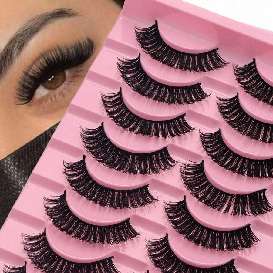 20 Pairs D-Curl Full Length False Eyelashes, Fluffy & Thick, Reusable Mink Fur Texture Eyelash Strips - Black - View 1