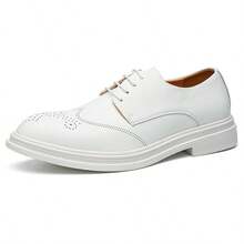 White Brogue Thick-Soled Loafers For Women British Style Lace-Up Leather Shoes Commuter Versatile Flat Shoes 2025 Spring New Style Increased Height Slimming College Style JK Uniform Shoes Daily Commuter Casual Shoes Comfortable Soft Sole - White - View 12