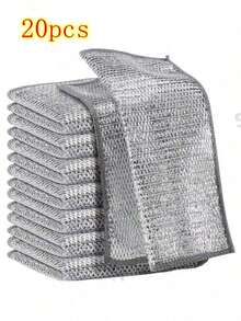 4/10/12/20/30/50/100片装银色网状金属丝清洁布，耐用不锈钢材质，20*20厘米方形，不刮伤，可去除污渍，适用于厨房洗碗和锅具清洁，家用。 - 彩色 - 查看 10