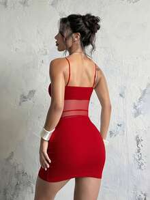 Solid Color Sexy Mesh Spaghetti Strap Summer Dress, Please Order According To Size Chart - Red - View 3