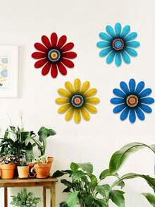 1pc/4pcs Metal Floral Decor Suitable For Home, Garden, Party, Wedding, Bedroom, Living Room And Wall Decoration - Multicolor - View 4