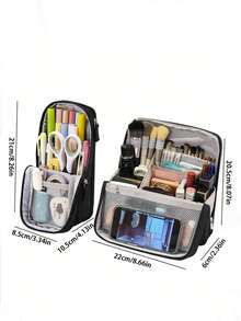 2pcs Vertical Makeup Bag Set, Multi-Functional Large Capacity Makeup Organizer Bag With Compartments, Big Capacity For Stationery Storage, Portable Toiletry And Stationery Pouch - Multicolor - View 12