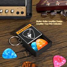 Guitar Picks Holder Box With Guitar Keychain, Amp Speaker Styled Pick Holder With 5 Celluloid Guitar Picks, Guitar Pick Storage Box Set Guitar Players And Music Enthusiasts - Hộp đựng que gảy đàn - 1 - Xem 5
