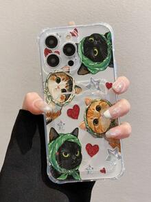 卡通猫咪彩绘透明卡包多功能卡包加厚防震手机保护壳，兼容 17/17Pro/17ProMax/16/11/16Pro/16Plus/16ProMax/16E/15ProMax/13/14/12/XS/XR/7G/8P、Galaxy S25/S25Plus/S25Ultra/A16/A36/A26/A56/A50/A12/A32/A52/A72/A51/A21S/A13/A14/S24/S24Plus/S24Ultra/S20/S23/S22/A53/S20FE/S21、11/12Pro/12/12X/13Pro/14Pro/15Pro/X3Pro等机型。 10/9/Note9/12C/Note11Pro/Note8Pro/9C/9A - 彩色 - 查看 1