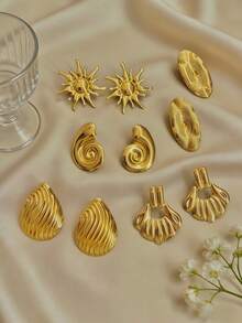 12pcs 6 Pairs Fashion Luxury Geometric Gold Women's Earrings Set, Suitable For Daily Wear, Gift For Friends, Party Summer Vacation Outfit - Multicolor - View 4