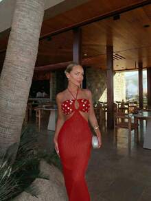 Đầm len nữ tối giản, thanh lịch, màu trơn, thích hợp cho kỳ nghỉ xuân/hè. - Màu đỏ tươi - Xem 6