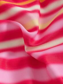 女士性感挂脖蝴蝶结比基尼套装，沙滩度假服，休闲度假优雅沙滩泳装，波点条纹印花设计，采用高弹透气面料，适合沙滩度假、音乐节、情人节等场合，女士沙滩度假装，女士泳装，夏季假日装，粉色比基尼套装 - 彩色 - 查看 7