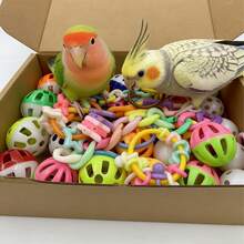 1 Box Parrot Toys - Includes Bell Balls, Grinding Teeth, Puzzle Toys, Anti-Depression Set For Medium & Small Parrots Like Cockatiel, Lovebird, Parakeet. Contains 30 Bell Balls, 10 Plastic Rings, And 60 Assorted Playthings - View 7