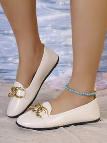 Girl's Casual Comfortable Slip-On Soft Bottom Flat Shoes - Beige - View 3