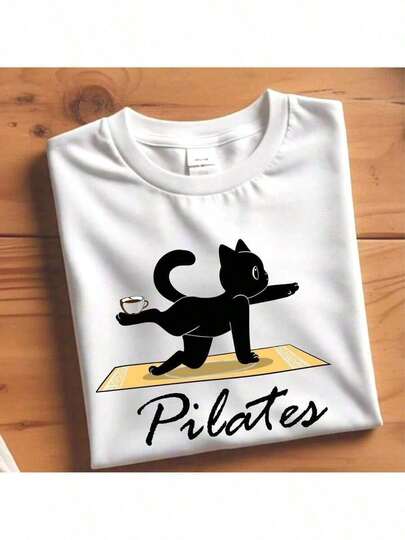Camiseta Blusa Feminina Gatinho do Pilates Estilosa 100% Algodão  Promoção