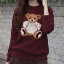 Mousse Bear Winter Blouse, Cute Teddy Bear Style - 酒紅色 - 查看 2