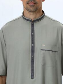 男士短袖阿拉伯长袍，简约纽扣设计，常规版型，展现传统与时尚的融合 - 彩色 - 查看 5