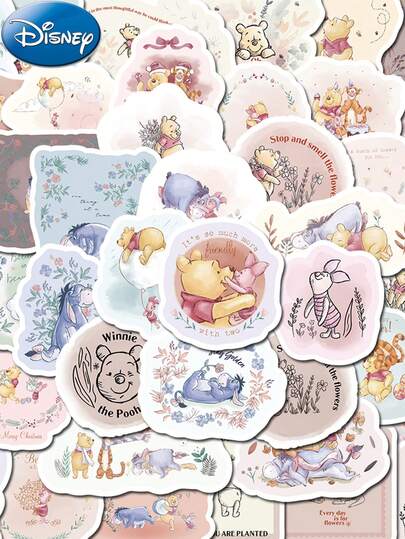 50pcs Winnie The Pooh Cute Cartoon Graffiti Stickers, Suitable For DIY Self-Adhesive Decoration, Can Be Pasted On Computers, Refrigerators, Bathtubs, Glass Windows, Walls, Waterproof Stickers