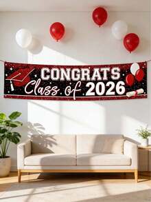 1pc "Congratulations Class Of 2026" Graduation Banner, Available In Red, Blue, Green And Gold Vibrant Colors, Suitable For 2026 High School/College Graduation Party, Ceremony, Photo Backdrop And Indoor/Outdoor Graduation Decor, Applicable For Bedroom, Indoor Or Outdoor Tabletop. - Multicolor - View 6