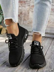 Breathable Mesh Casual Athletic Shoes | Anti-Slip Thick Sole Design, Cushioning And Comfort, Suitable For Outdoor Hiking, Daily Commuting And Light Exercise, A Practical Choice For Energetic Outings And As A Gift. - Black - View 2