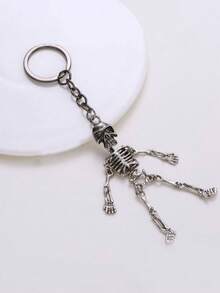 新款卡通万圣节骷髅头钥匙扣，个性化时尚背包和手提包挂件，万圣节配饰，趣味十足的大号骷髅头钥匙扣 - 灰色 - 查看 2