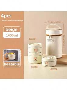 Caja de almuerzo aislada de acero inoxidable con tazón para sopa apto para microondas con diseño de oso lindo - Caja bento portátil de múltiples capas, adecuada para estudiantes y trabajadores de oficina - Multicolor - Ver 6
