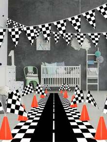 1pc Black & White Checkered Racing Pattern Tablecloth, Made Of Waterproof And Stain-Resistant PE Material. Suitable For Party And Dining Table Decor, Ideal For Racing/Motorcycle Themed Birthday Party, Kitchen Table Racing Event Decoration, Home Kitchen Table Center Decor, Birthday Decoration, And Racing Party Track Game Props. - Monochrome - View 9