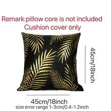 1pc Plush Foil Print Throw Pillow Cover, For Living Room, Sofa, Bedroom - Gold Leaf - View 3