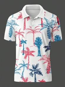 Men's Summer Palm Tree Digital Print Short Sleeve Polo Shirt - Multicolor - View 5
