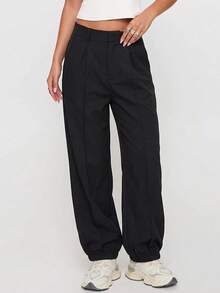 Pantalones casuales de cintura alta y pierna recta, primavera/verano - Negro - Ver 2