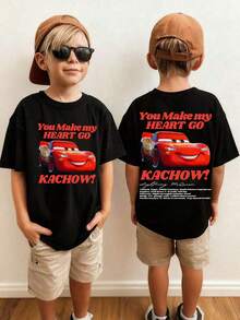 Disney's *Cars* "Lightning McQueen-No. 95" Graphic Summer T-Shirt-A Perfect Gift For Children, Suitable For Both Boys And Girls To Wear During Holiday Parties, Family Meals, Outdoor Activities, Travel, And Visits To Disney Parks. - 黑色 - 查看 1