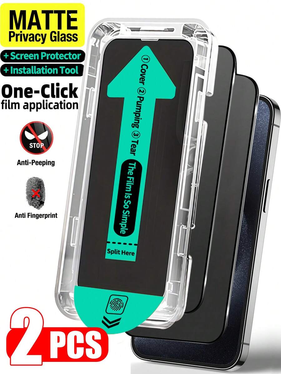ZYONS Shockproof Privacy Screen Protector 2pcs Matte Tempered Glass Screen Protector With Installation Tools, Auto-Alignment, Auto-Dust Removal, Full Screen Coverage, Anti-Fingerprint, 9H Hardness, Anti-Explosion, Compatible With IPhone 17 Pro Max/17 Air/17E/17 Pro/16 Pro Max/16 Pro/16 Plus/16/15 Pro Max/14 Pro Max/13/12/11 Series, Privacy Protection, Anti-Peeping, Matte Anti-Glare, Anti-Fingerprint, Dust-Free Design, Matte Texture, Easy Installation, Phone Accessories, Mother's Day Gift
