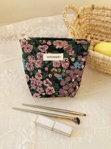 1 PC/Set Purple Green Floral Jacquard Embroidery Women Girl Makeup Pouch Make Up Bag Portable Large Capacity Cosmetic Bag With Zipper,For Travel And Vacation Essentials,For Sanitary Napkins,Keys,Hair Accessories,Charger,Lipsticks,Cosmetics,Perfume,Makeup Brush Holder Organizer Storage Bag,For Skin Care And Beauty Products,For Women,Students,School Girls,For Birthday Gifts,Friends Gift,Holiday Gift - Màu tím - Xem 15