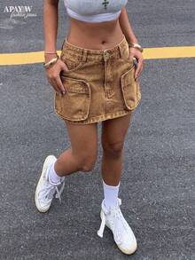 Túi đựng đồ tiện dụng, thời trang cho lễ hội âm nhạc kết hợp với chân váy denim mini - màu nâu - Xem 1