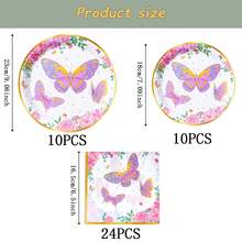 Gold Rim Gold Butterfly Disposable Tableware Set, 7/9 Inch Party Plates, Disposable Paper Plates, Cups, Napkins, Suitable For Holidays, Weddings, Engagements, Birthdays, Parties, Celebrations - Multicolor - View 9