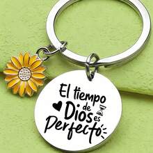 1pc Spanish Inspirational Quote "Time God Of Perfection" Letter Keychain, Engraved Motivational Gift For Colleagues, Teachers, Students - Flowers - View 4
