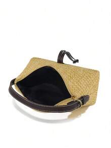1pc New Solid Color Handbag For Women, Casual Beach Resort Woven Straw Bag, Suitable For Beach Vacation And Travel - Beige - View 4