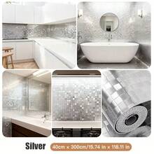 1 Roll, Measuring 118.11 Inches * 15.75 Inches (300 Cm * 40 Cm), 3D Mosaic Self-Adhesive Wallpaper, Which Can Be Peeled And Pasted Immediately, Removable, Made Of PVC Vinyl Material, With Mirror Reflection Texture. Suitable For Bathroom Walls, Bathroom Waterproof Barriers, Kitchen Backsplashes, And Living Room Background Wall Decoration - Mosaic - View 6