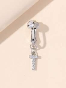 1 chiếc kẹp rốn chữ cái khảm nhỏ tối giản, tiện dụng để đeo hàng ngày cho phụ nữ. - Bạc - Xem 24