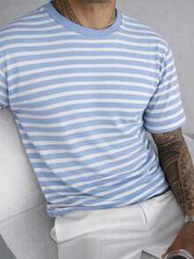 Modern Striped Slim Fit T-Shirt,  Style, All Slim Fit. - màu xanh hải quân phối trắng - Xem 1