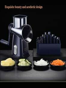 Máy thái rau củ xoay 5 trong 1 bằng thép không gỉ có tay cầm - Có thể thái lát, bào sợi rau củ, xay hạt, bào cà rốt, bắp cải, v.v. Dụng cụ nhà bếp dễ vệ sinh. - Nhiều màu - Xem 9