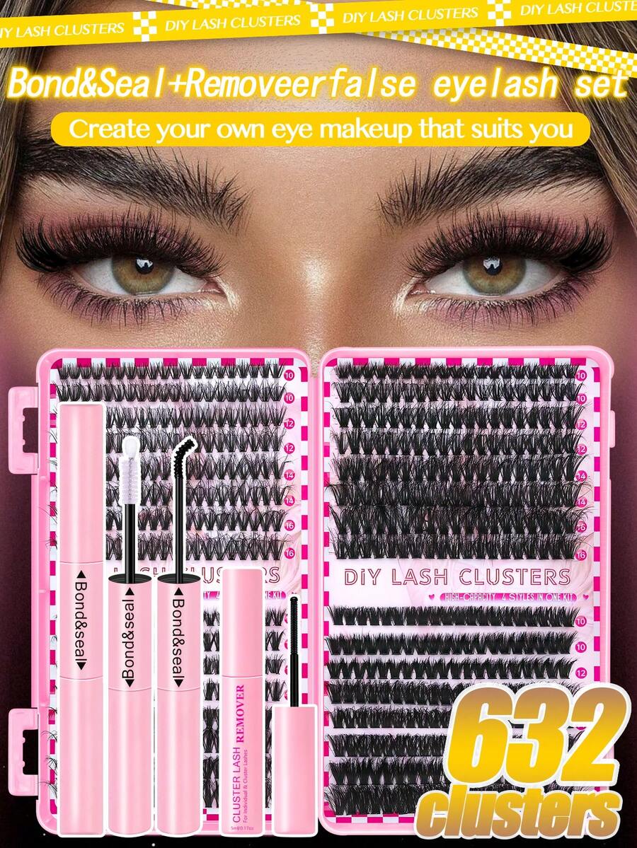 632 Stück, leichter Wimpernkranz-Set, die feinen und leichten Wimpern bieten einen bequemen und natürlichen Look und ermöglichen es Ihnen, schnell ein schönes Augen-Make-up zu kreieren. Es ist praktisch für Ausflüge, Arbeit usw. zu transportieren. Der Set beinhaltet Kunstwimpern, doppelköpfigen Kleber und eine Pinzette, um Ihre Anwendung zu erleichtern.