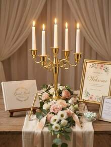 1pc/1set Bohemian Style Zinc Alloy Desktop Decoration 5-Head/3-Head Candlestick Ornament, Candlestick, Gold European Club Home Living Room Holiday Romantic Atmosphere Decoration, Suitable For Wedding Anniversary, Candlestick Holder, Home Decor, Fireplace Mantel, Christmas Party, Housewarming, Wedding, Restaurant, Party Candlestick - Multicolor - View 7
