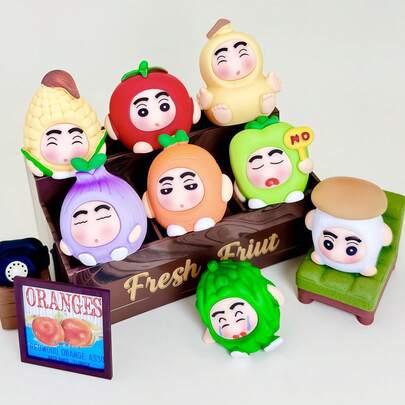 CRAYON SHINCHAN 1个水果蔬菜可爱迷你人偶 DIY配件 钥匙扣 手机链 挂件 盲盒 树脂桌面摆件 桌面装饰品 办公室装饰品 家居装饰品