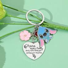 Disney 可爱史迪奇钥匙扣，迪士尼《星际宝贝》饰品礼物（女士/女孩），“Ohana”意为“家人”心形吊坠钥匙扣，史迪奇和天使情侣项链、耳环、手链 - 彩色 - 查看 7