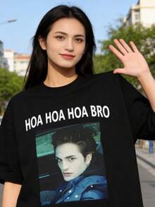 Local -50 3D English Colorful Text Fun And Y Uni Bieber Casual Round Neck Short-Sved T-Shirt-Can Be Given As Gifts To Fa - 黑色 - 查看 3