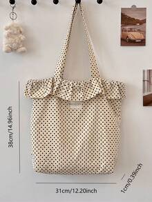 Túi tote vải canvas chấm bi hoa lá New Ins Xuân/Hè, dung tích lớn, thích hợp cho học sinh/sinh viên đi làm, túi đeo vai thường ngày. - Màu be - Xem 8