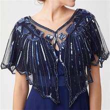 1 pieza Chal vintage elegante de los años 20 con lentejuelas, capa con bordado de encaje, chaqueta formal corta con lentejuelas y cuentas, chaleco de estilo callejero, capa brillante para discoteca, accesorio formal y transpirable de fiesta para mujer con abertura delantera - Multicolor - Ver 6