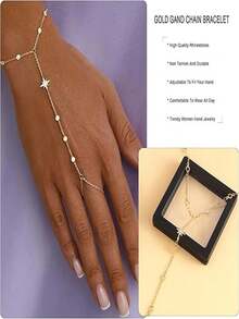 1pc Rhinestone Star Linked Finger Hand Chain, Elegant Party Hand Accessory For Women - Star - View 2
