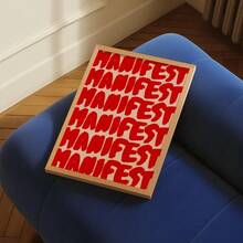 1幅醒目的红色“MANIFEST”艺术印刷海报 - 无框帆布墙画，现代混搭风格，适用于客厅和卧室，励志名言风格，墙面装饰 - Style A - 查看 2