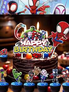 Bộ 13 món phụ kiện trang trí bánh kem hình Người Nhện Marvel, dùng cho tiệc sinh nhật, biển hiệu trang trí bánh sinh nhật cho bàn tráng miệng, phụ kiện chụp ảnh kỷ niệm khi làm bánh. - Hình trang trí bánh hình con nhện - Xem 1