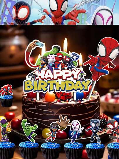  Bộ 13 món phụ kiện trang trí bánh kem hình Người Nhện Marvel, dùng cho tiệc sinh nhật, biển hiệu trang trí bánh sinh nhật cho bàn tráng miệng, phụ kiện chụp ảnh kỷ niệm khi làm bánh.