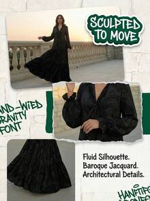 女士度假旅行超长印花连衣裙，复活节连衣裙，夏季度假装，休闲宽松沙滩裙，优雅连衣裙，春夏狂欢节黑色连衣裙 - 黑色 - 查看 4